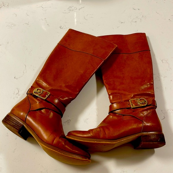 Michael Kors Black Leather Zip Up Riding Knee Boots - Sz 8M - Picture 1 of 4